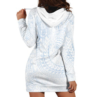 Hawaiian Turtles and Leis Hoodie Dress Tribal Kakau Pattern Airy White Blue Cloud Vibe