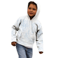 Hawaiian Turtles and Leis Kid Hoodie Tribal Kakau Pattern Airy White Blue Cloud Vibe