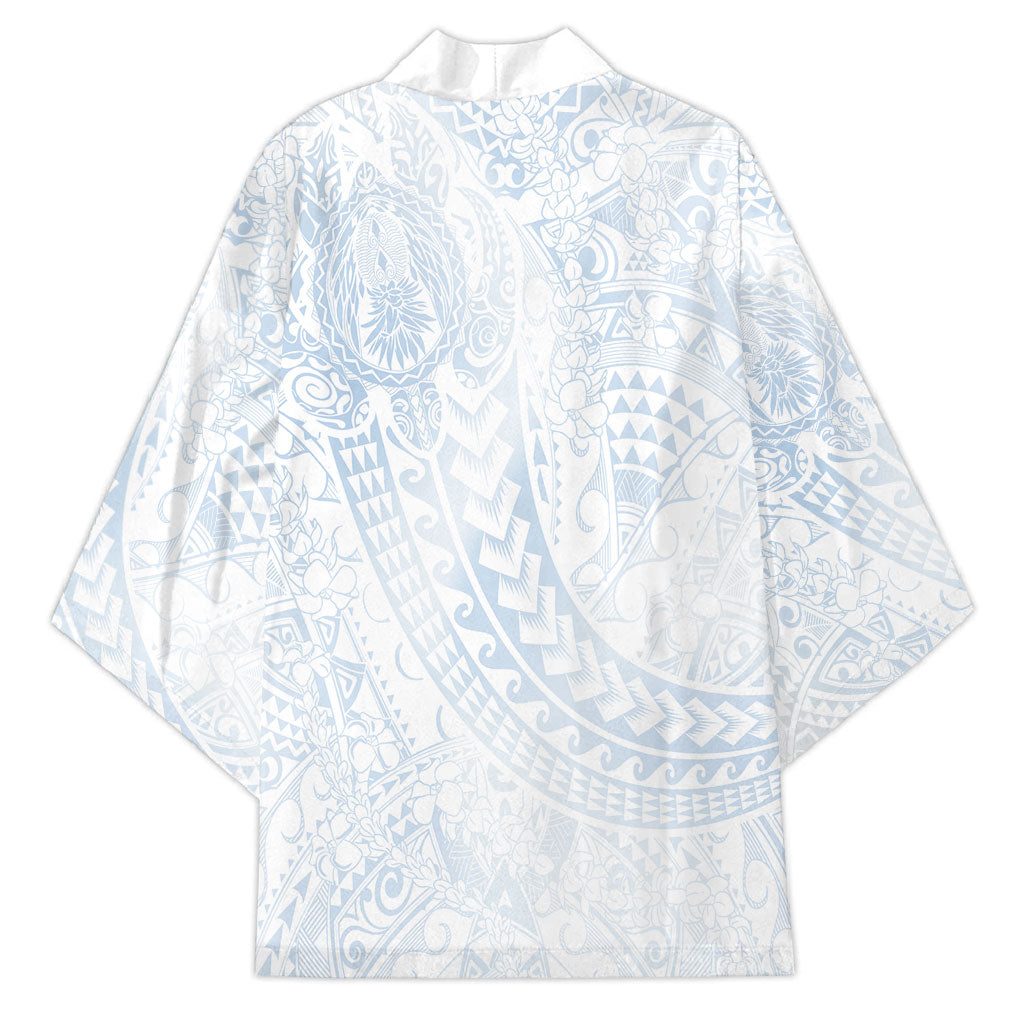 Hawaiian Turtles and Leis Kimono Tribal Kakau Pattern Airy White Blue Cloud Vibe