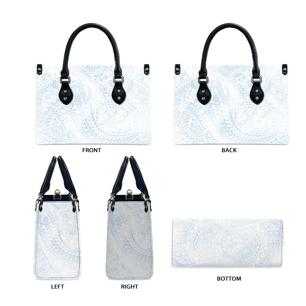 Hawaiian Turtles and Leis Leather Bag Tribal Kakau Pattern Airy White Blue Cloud Vibe