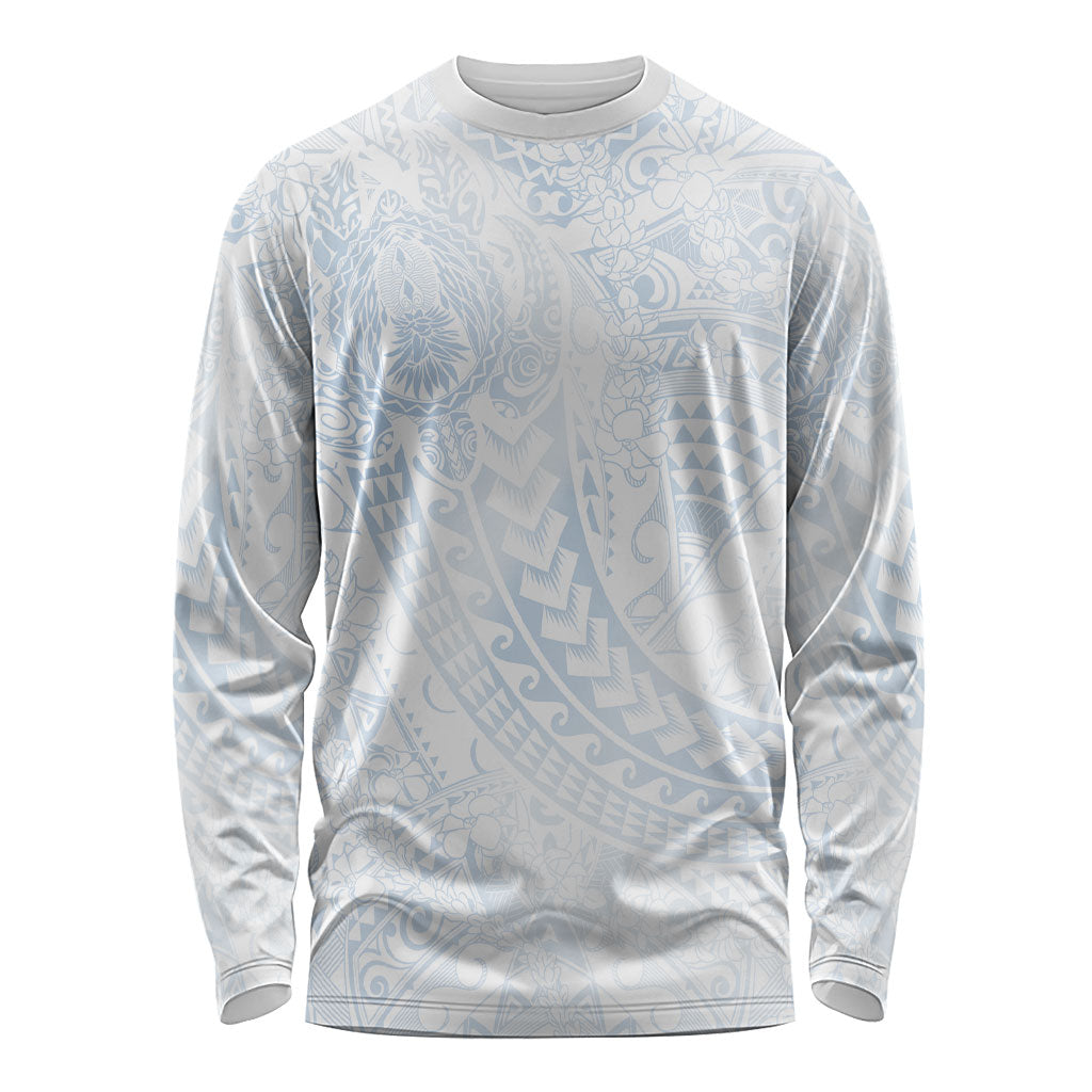 Hawaiian Turtles and Leis Long Sleeve Shirt Tribal Kakau Pattern Airy White Blue Cloud Vibe LT03 Unisex White - Polynesian Pride