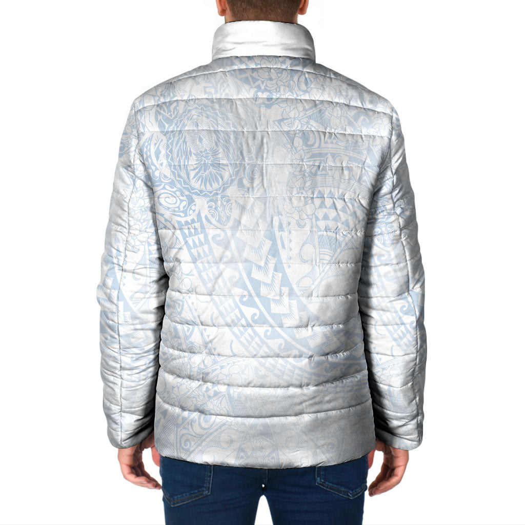 Hawaiian Turtles and Leis Padded Jacket Tribal Kakau Pattern Airy White Blue Cloud Vibe