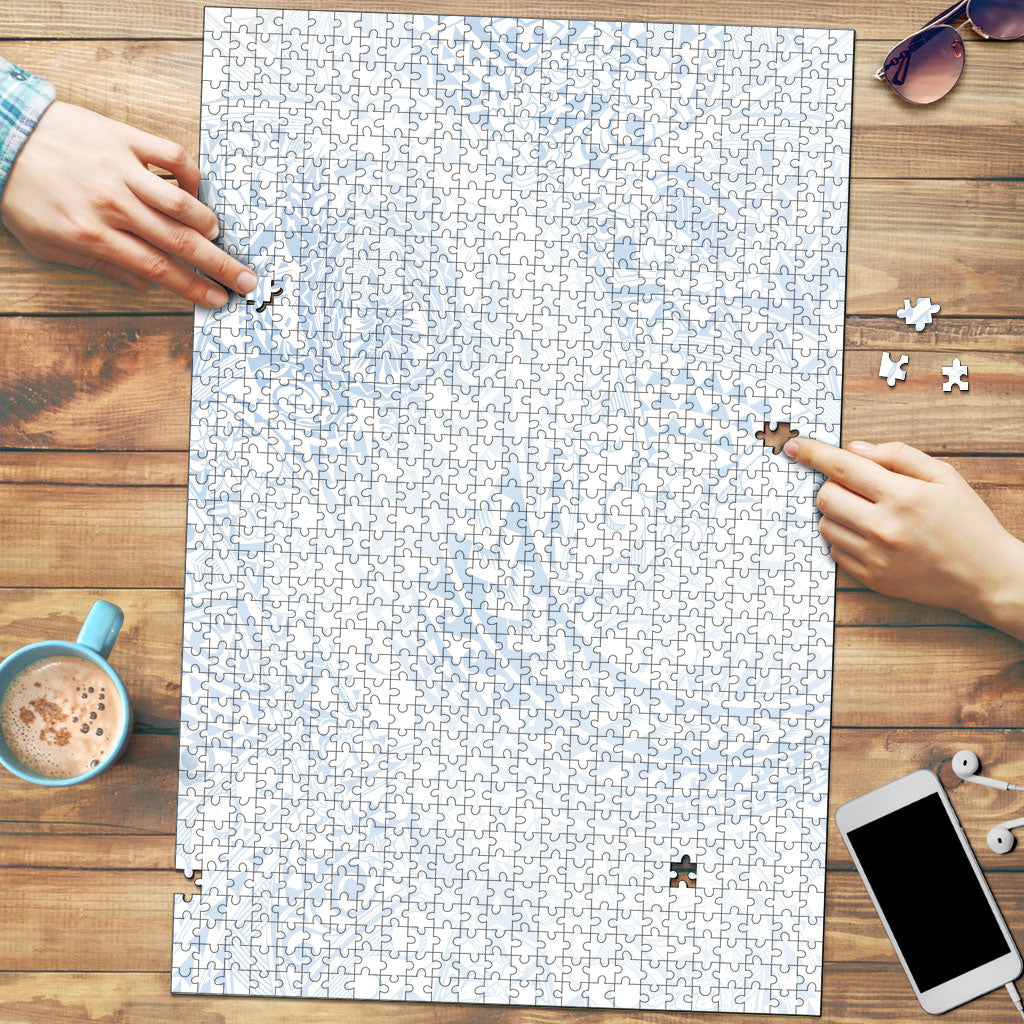 Hawaiian Turtles and Leis Puzzle Tribal Kakau Pattern Airy White Blue Cloud Vibe