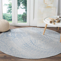 Hawaiian Turtles and Leis Round Carpet Tribal Kakau Pattern Airy White Blue Cloud Vibe