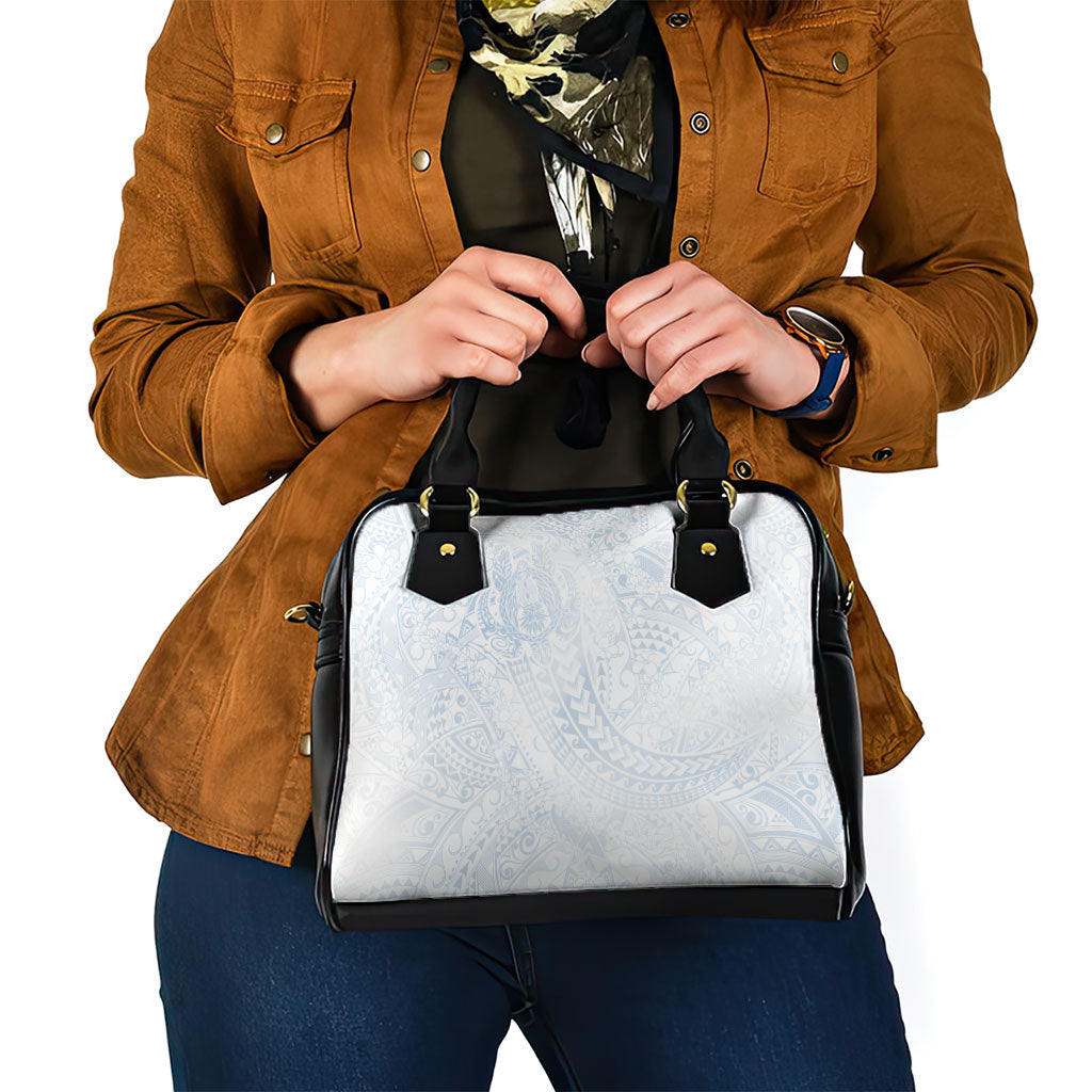 Hawaiian Turtles and Leis Shoulder Handbag Tribal Kakau Pattern Airy White Blue Cloud Vibe
