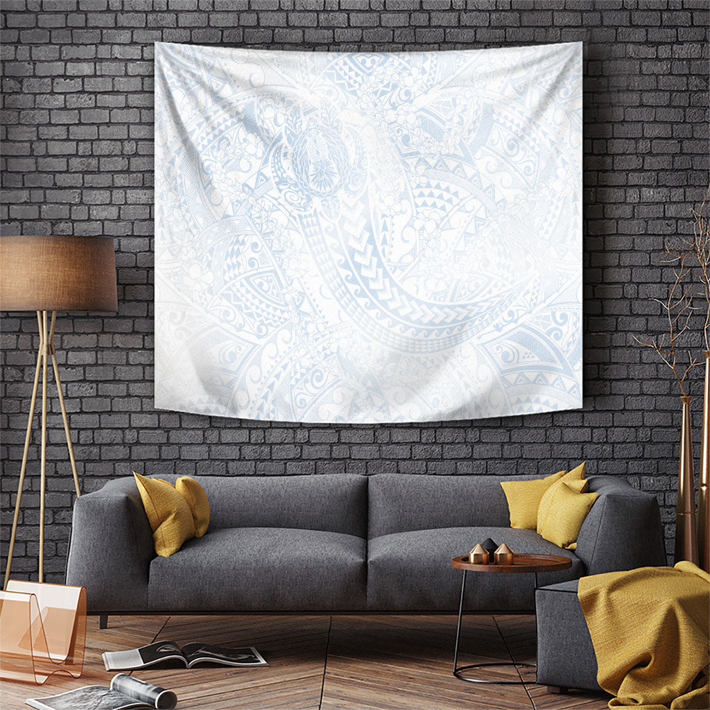 Hawaiian Turtles and Leis Tapestry Tribal Kakau Pattern Airy White Blue Cloud Vibe