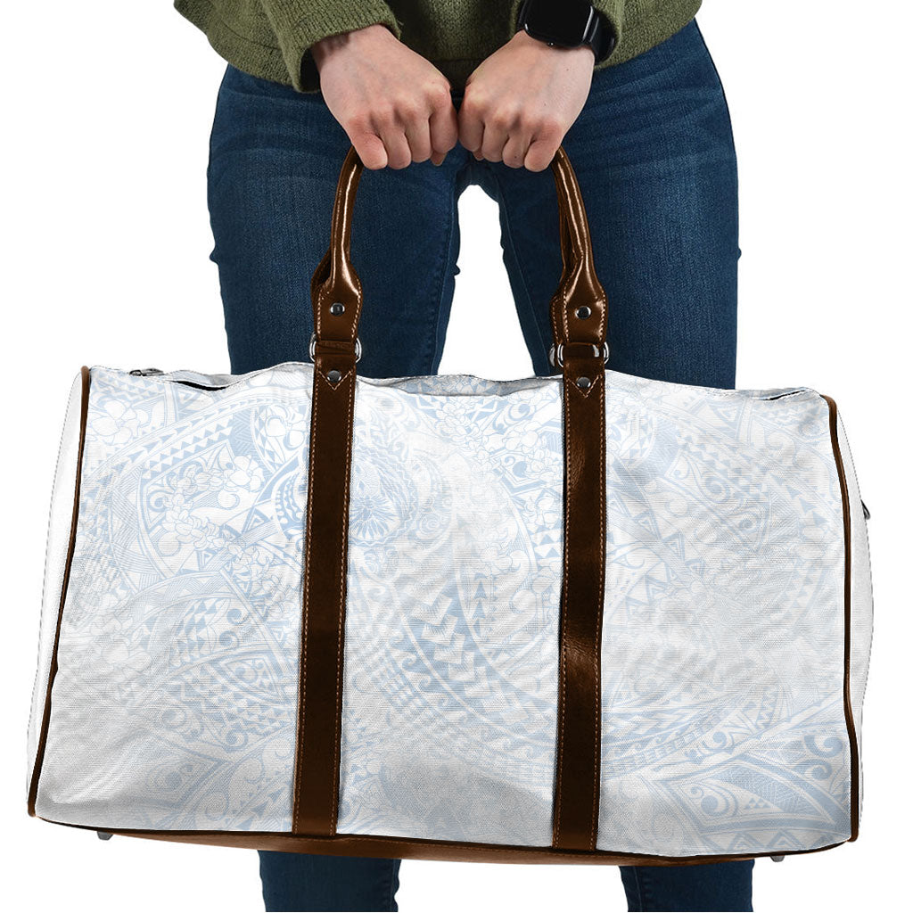 Hawaiian Turtles and Leis Travel Bag Tribal Kakau Pattern Airy White Blue Cloud Vibe