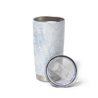 Hawaiian Turtles and Leis Tumbler Cup Tribal Kakau Pattern Airy White Blue Cloud Vibe