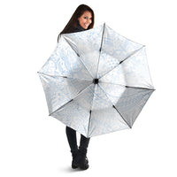 Hawaiian Turtles and Leis Umbrella Tribal Kakau Pattern Airy White Blue Cloud Vibe