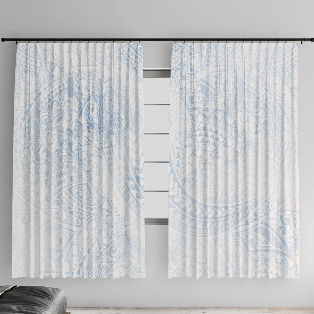 Hawaiian Turtles and Leis Window Curtain Tribal Kakau Pattern Airy White Blue Cloud Vibe
