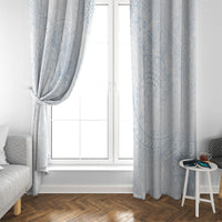 Hawaiian Turtles and Leis Window Curtain Tribal Kakau Pattern Airy White Blue Cloud Vibe