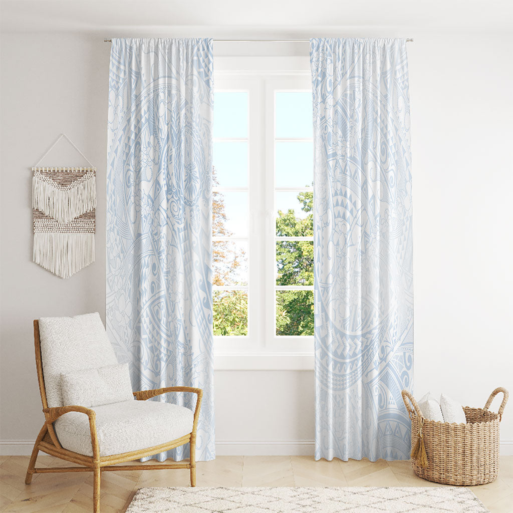 Hawaiian Turtles and Leis Window Curtain Tribal Kakau Pattern Airy White Blue Cloud Vibe