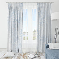 Hawaiian Turtles and Leis Window Curtain Tribal Kakau Pattern Airy White Blue Cloud Vibe