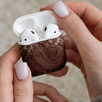 Hawaiian Turtles and Leis AirPods Case Tribal Kakau Pattern Mocha Mousse Color