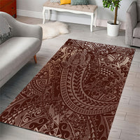 Hawaiian Turtles and Leis Area Rug Tribal Kakau Pattern Mocha Mousse Color