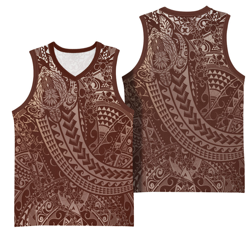 Hawaiian Turtles and Leis Basketball Jersey Tribal Kakau Pattern Mocha Mousse Color