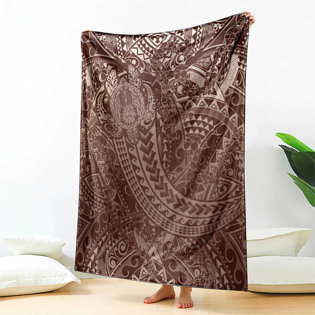 Hawaiian Turtles and Leis Blanket Tribal Kakau Pattern Mocha Mousse Color