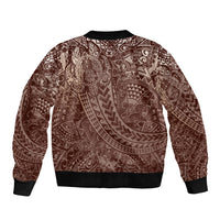 Hawaiian Turtles and Leis Bomber Jacket Tribal Kakau Pattern Mocha Mousse Color