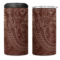 Hawaiian Turtles and Leis 4 in 1 Can Cooler Tumbler Tribal Kakau Pattern Mocha Mousse Color