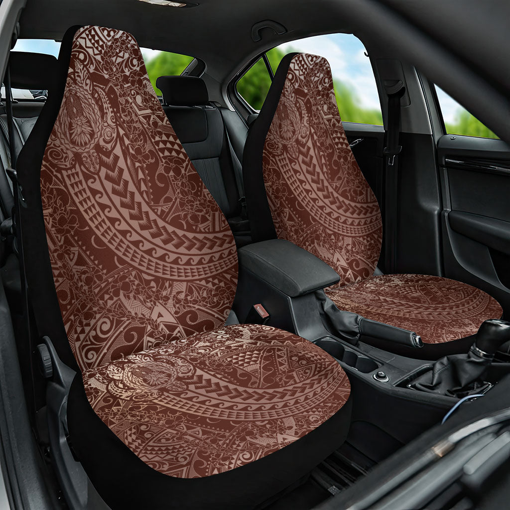 Hawaiian Turtles and Leis Car Seat Cover Tribal Kakau Pattern Mocha Mousse Color