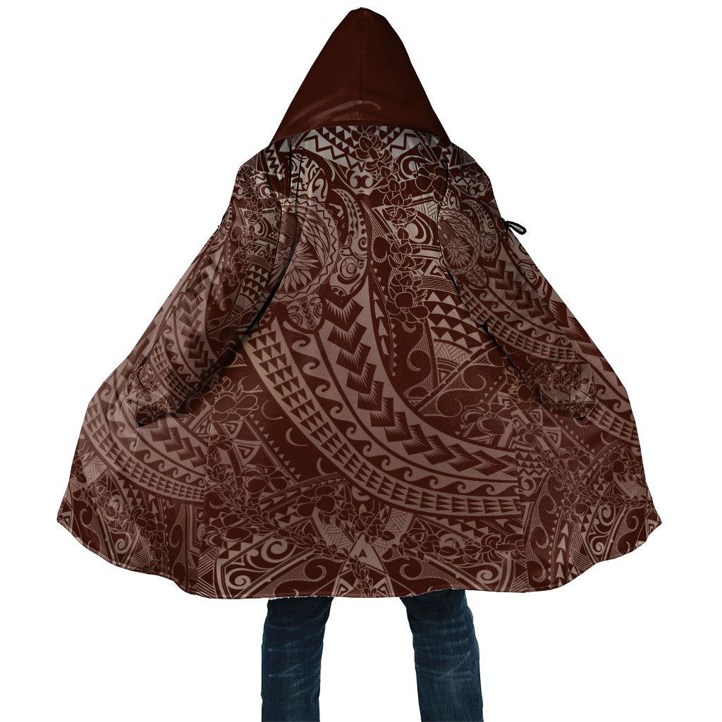 Hawaiian Turtles and Leis Cloak Tribal Kakau Pattern Mocha Mousse Color