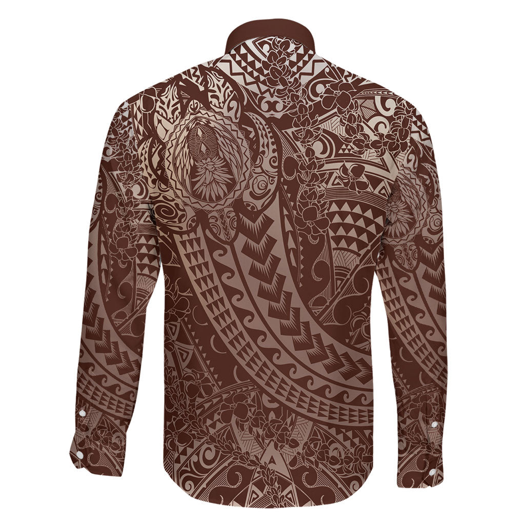 Hawaiian Turtles and Leis Family Matching Long Sleeve Bodycon Dress and Hawaiian Shirt Tribal Kakau Pattern Mocha Mousse Color