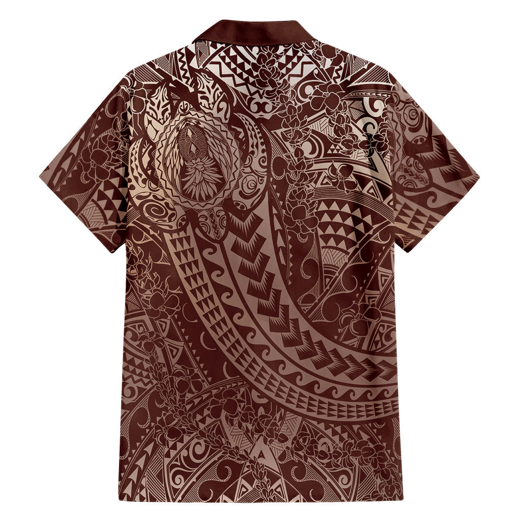 Hawaiian Turtles and Leis Family Matching Off The Shoulder Long Sleeve Dress and Hawaiian Shirt Tribal Kakau Pattern Mocha Mousse Color