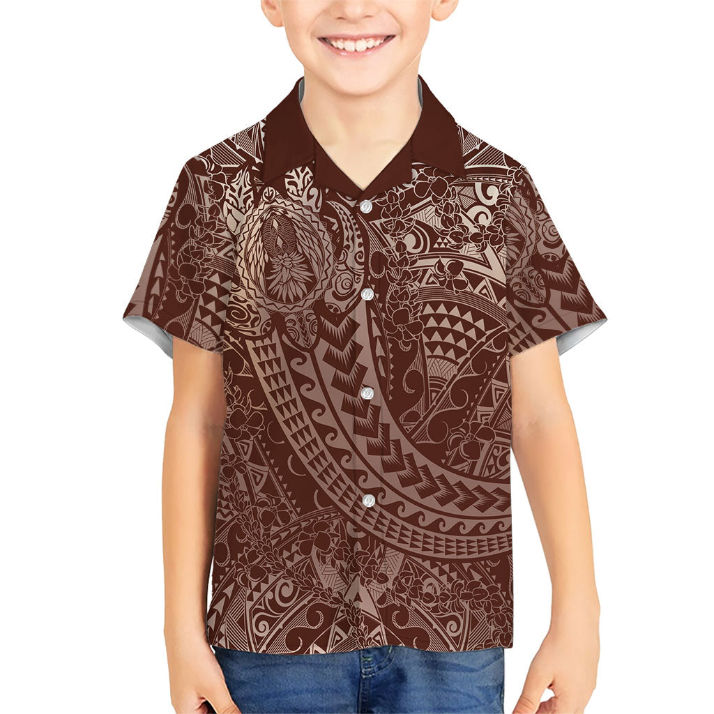 Hawaiian Turtles and Leis Family Matching Off Shoulder Short Dress and Hawaiian Shirt Tribal Kakau Pattern Mocha Mousse Color