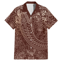 Hawaiian Turtles and Leis Family Matching Short Sleeve Bodycon Dress and Hawaiian Shirt Tribal Kakau Pattern Mocha Mousse Color