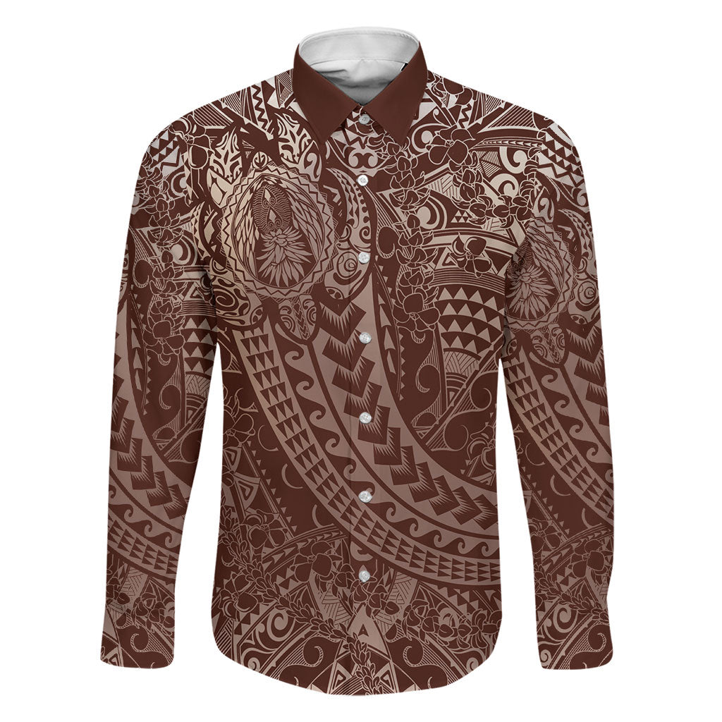 Hawaiian Turtles and Leis Family Matching Short Sleeve Bodycon Dress and Hawaiian Shirt Tribal Kakau Pattern Mocha Mousse Color