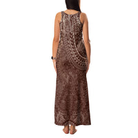Hawaiian Turtles and Leis Family Matching Tank Maxi Dress and Hawaiian Shirt Tribal Kakau Pattern Mocha Mousse Color