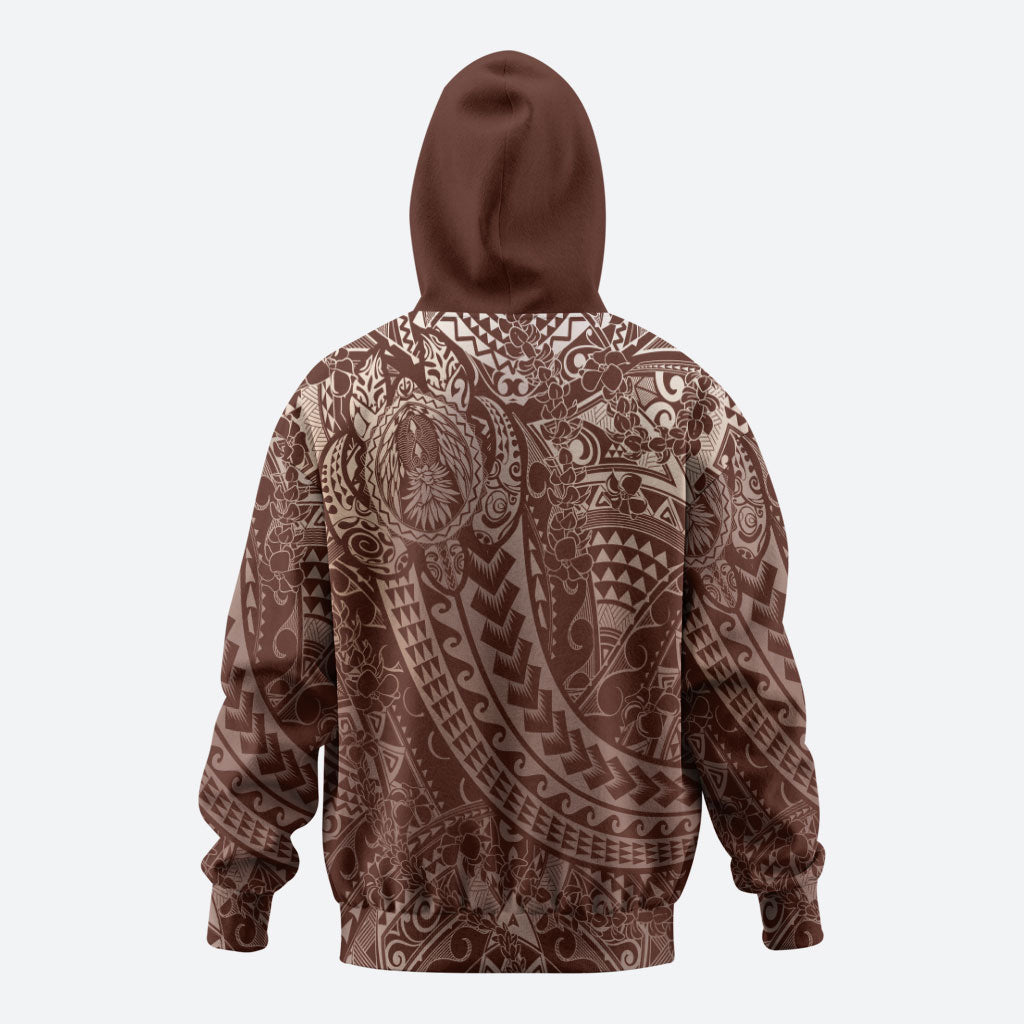 Hawaiian Turtles and Leis Hoodie Tribal Kakau Pattern Mocha Mousse Color