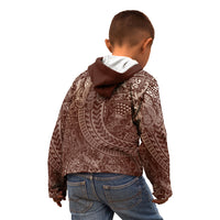 Hawaiian Turtles and Leis Kid Hoodie Tribal Kakau Pattern Mocha Mousse Color