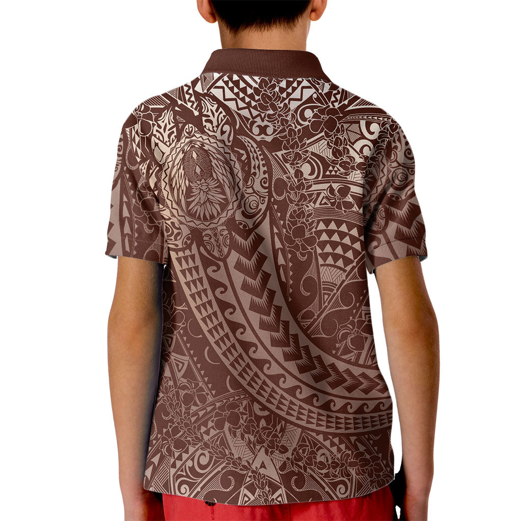Hawaiian Turtles and Leis Kid Polo Shirt Tribal Kakau Pattern Mocha Mousse Color
