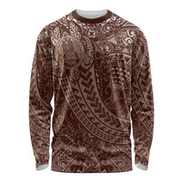 Hawaiian Turtles and Leis Long Sleeve Shirt Tribal Kakau Pattern Mocha Mousse Color