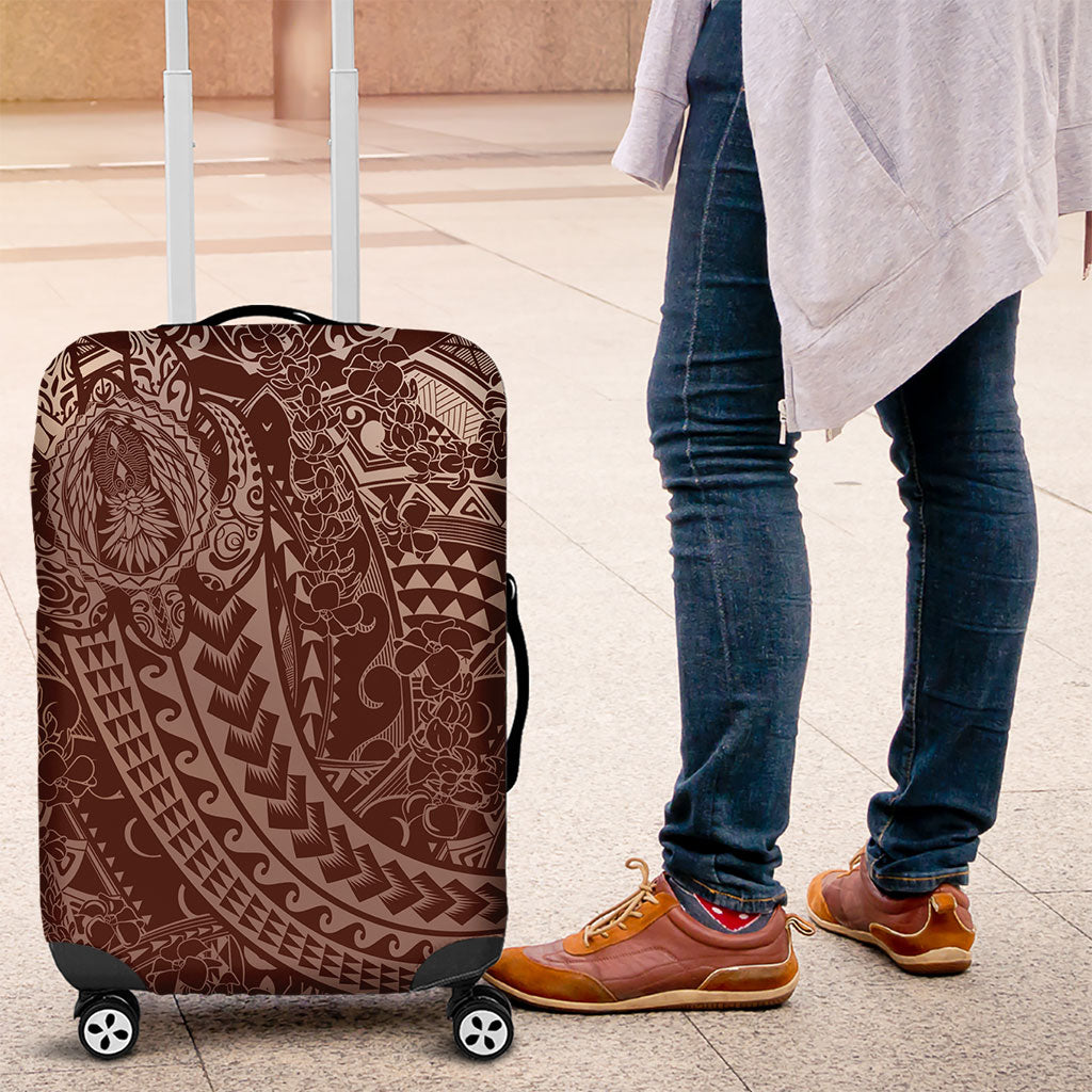 Hawaiian Turtles and Leis Luggage Cover Tribal Kakau Pattern Mocha Mousse Color