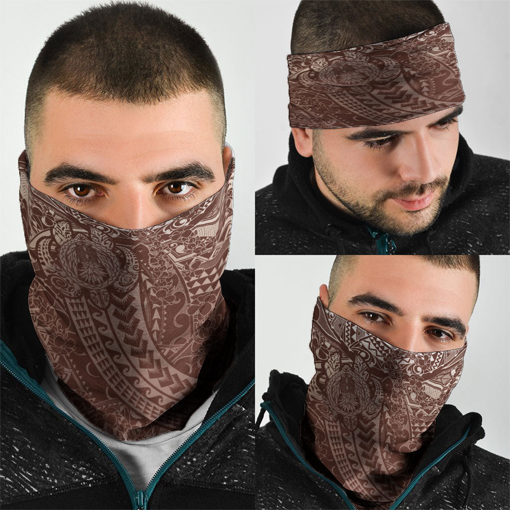 Hawaiian Turtles and Leis Neck Gaiter Tribal Kakau Pattern Mocha Mousse Color