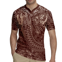 Hawaiian Turtles and Leis Rugby Jersey Tribal Kakau Pattern Mocha Mousse Color