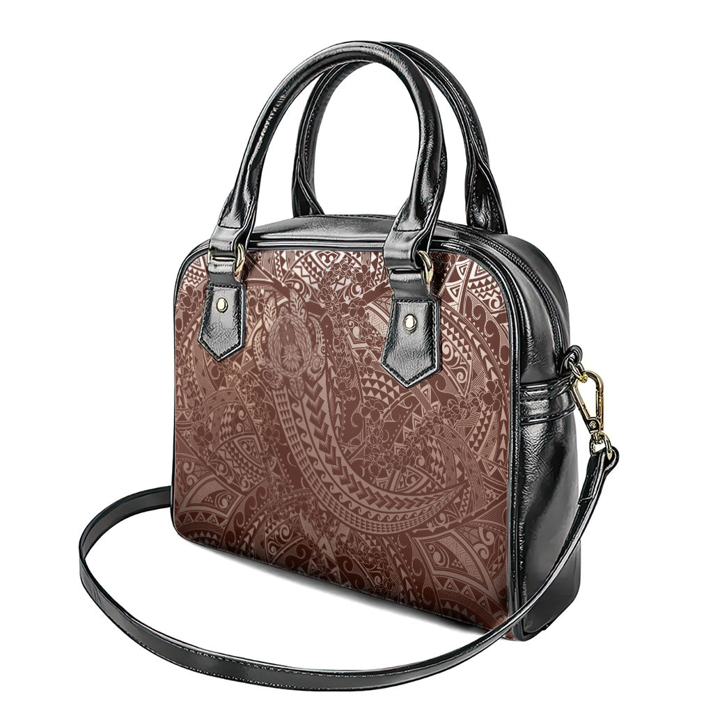 Hawaiian Turtles and Leis Shoulder Handbag Tribal Kakau Pattern Mocha Mousse Color