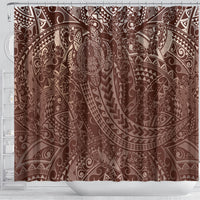 Hawaiian Turtles and Leis Shower Curtain Tribal Kakau Pattern Mocha Mousse Color