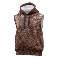 Hawaiian Turtles and Leis Sleeveless Hoodie Tribal Kakau Pattern Mocha Mousse Color