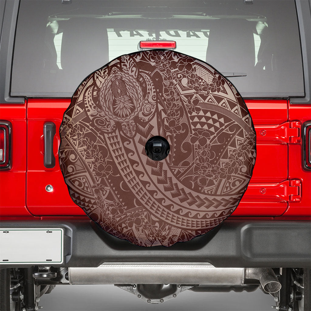 Hawaiian Turtles and Leis Spare Tire Cover Tribal Kakau Pattern Mocha Mousse Color
