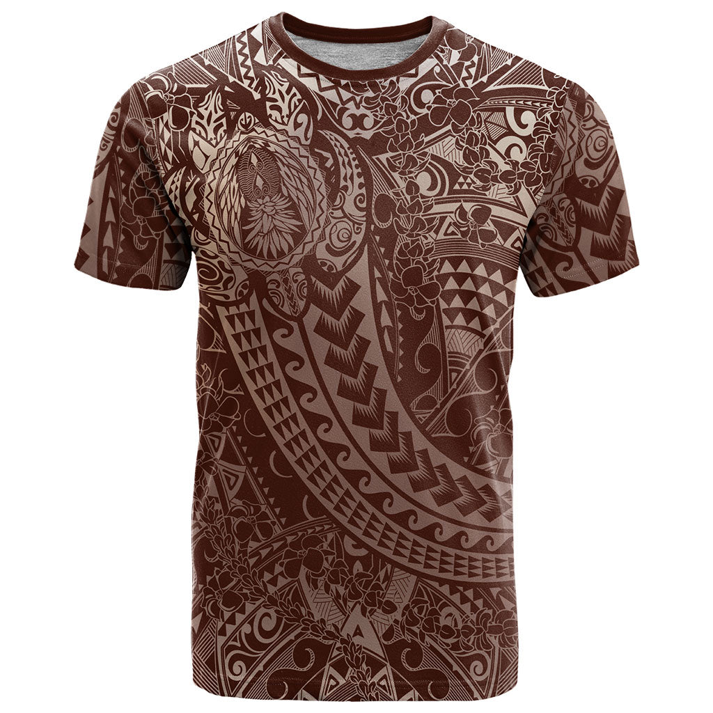 Hawaiian Turtles and Leis T Shirt Tribal Kakau Pattern Mocha Mousse Color