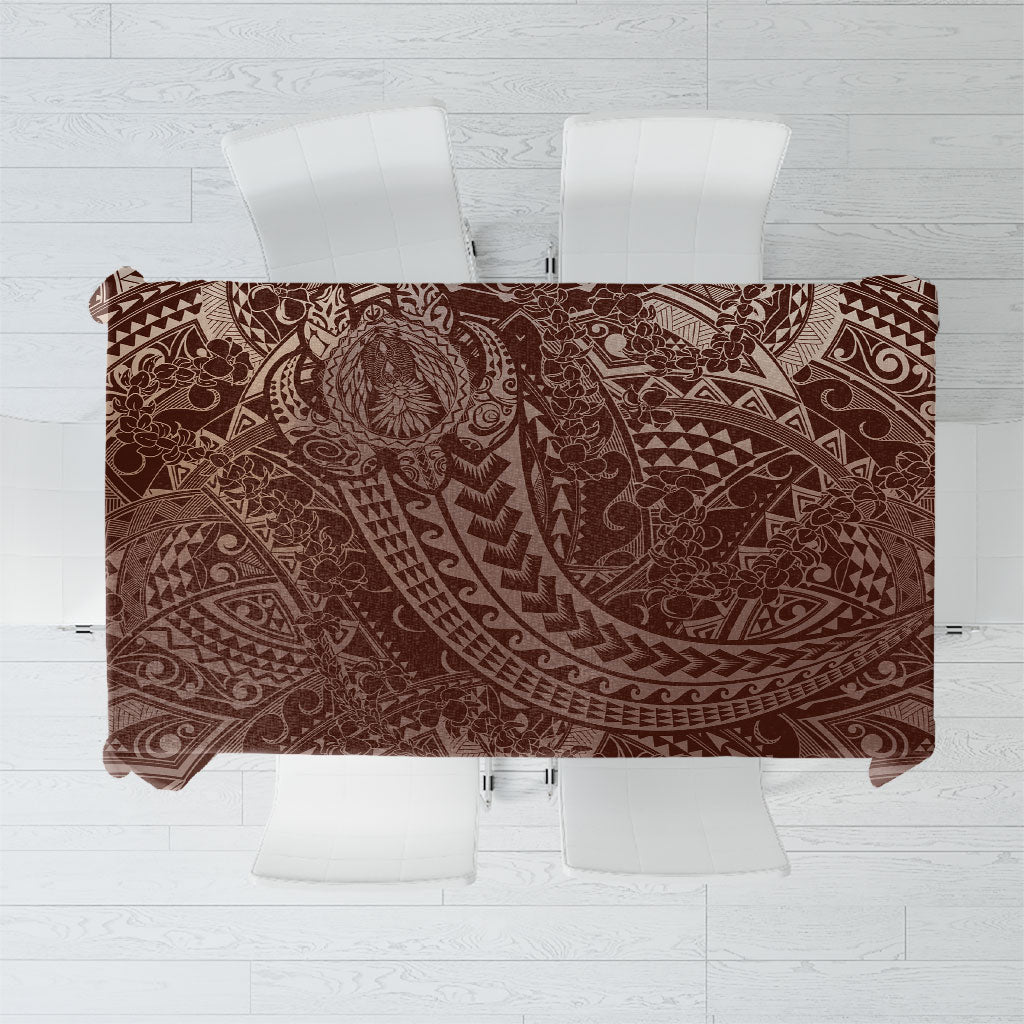 Hawaiian Turtles and Leis Tablecloth Tribal Kakau Pattern Mocha Mousse Color