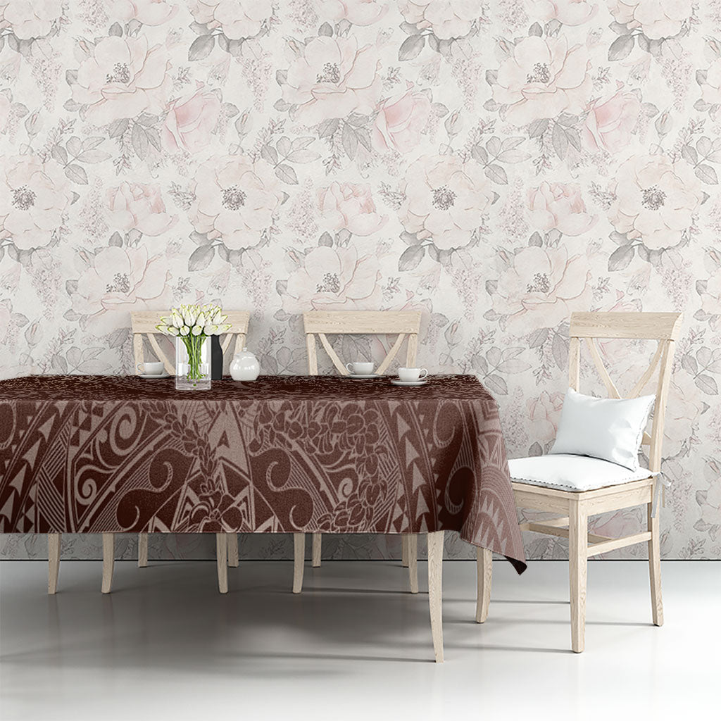 Hawaiian Turtles and Leis Tablecloth Tribal Kakau Pattern Mocha Mousse Color