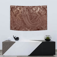 Hawaiian Turtles and Leis Tapestry Tribal Kakau Pattern Mocha Mousse Color