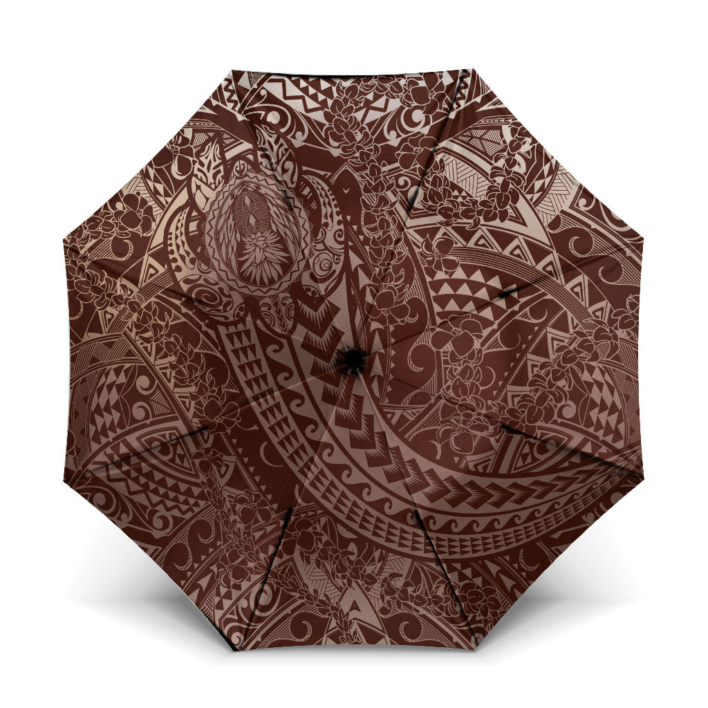 Hawaiian Turtles and Leis Umbrella Tribal Kakau Pattern Mocha Mousse Color LT03 One Size Folded 11.42 inch Opened Diameter 37.4 inch Mocha Mousse - Polynesian Pride