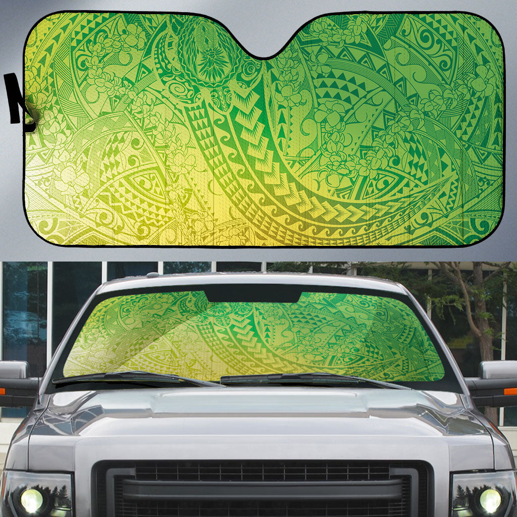 Hawaiian Turtles and Leis Auto Sun Shade Tribal Kakau Pattern Fresh Summer Vibe LT03 Green - Polynesian Pride