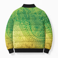 Hawaiian Turtles and Leis Bomber Puffer Jacket Tribal Kakau Pattern Fresh Summer Vibe