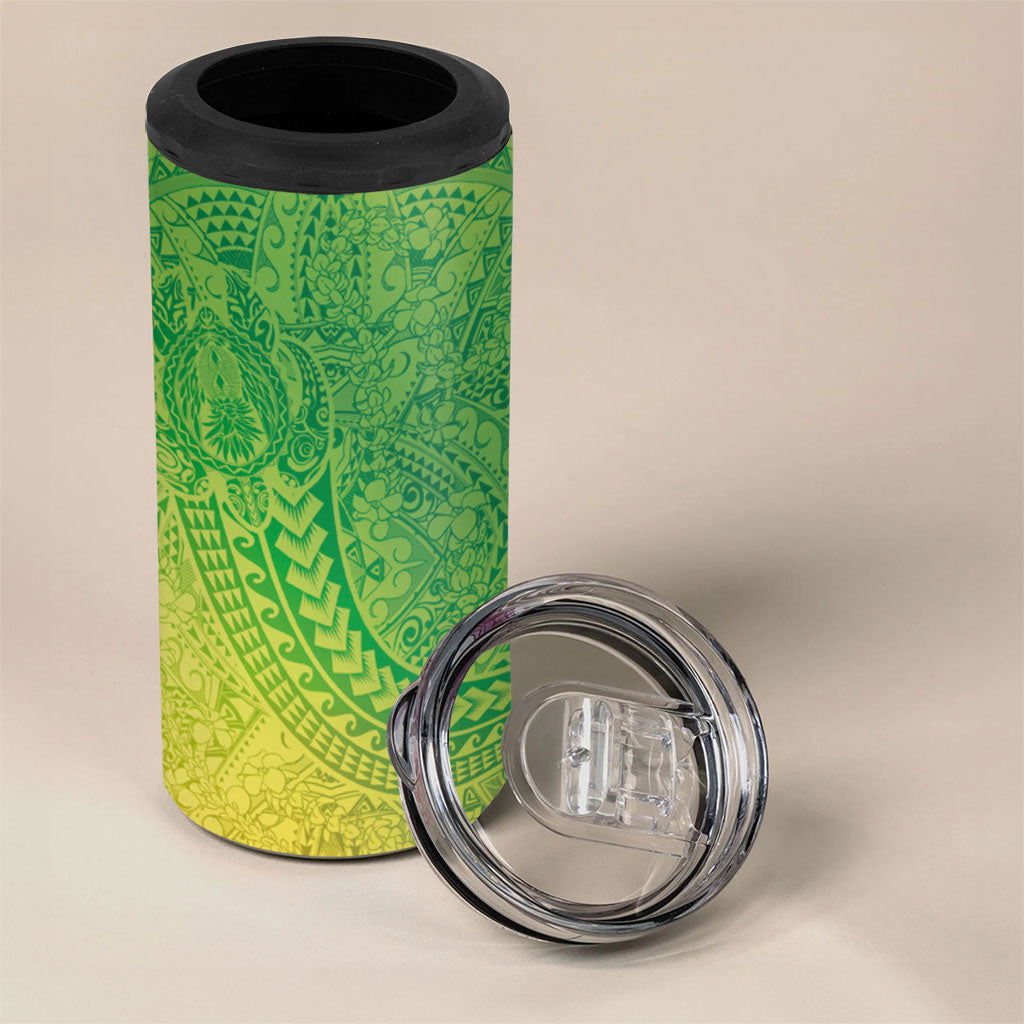 Hawaiian Turtles and Leis 4 in 1 Can Cooler Tumbler Tribal Kakau Pattern Fresh Summer Vibe